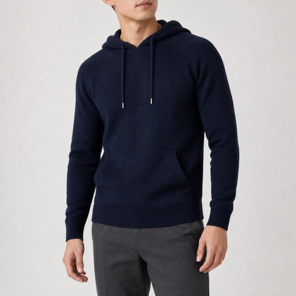 Quince Mongolian Cashmere Pullover Hoodie Pocket Cozy Travel Trip Blue Small EUC